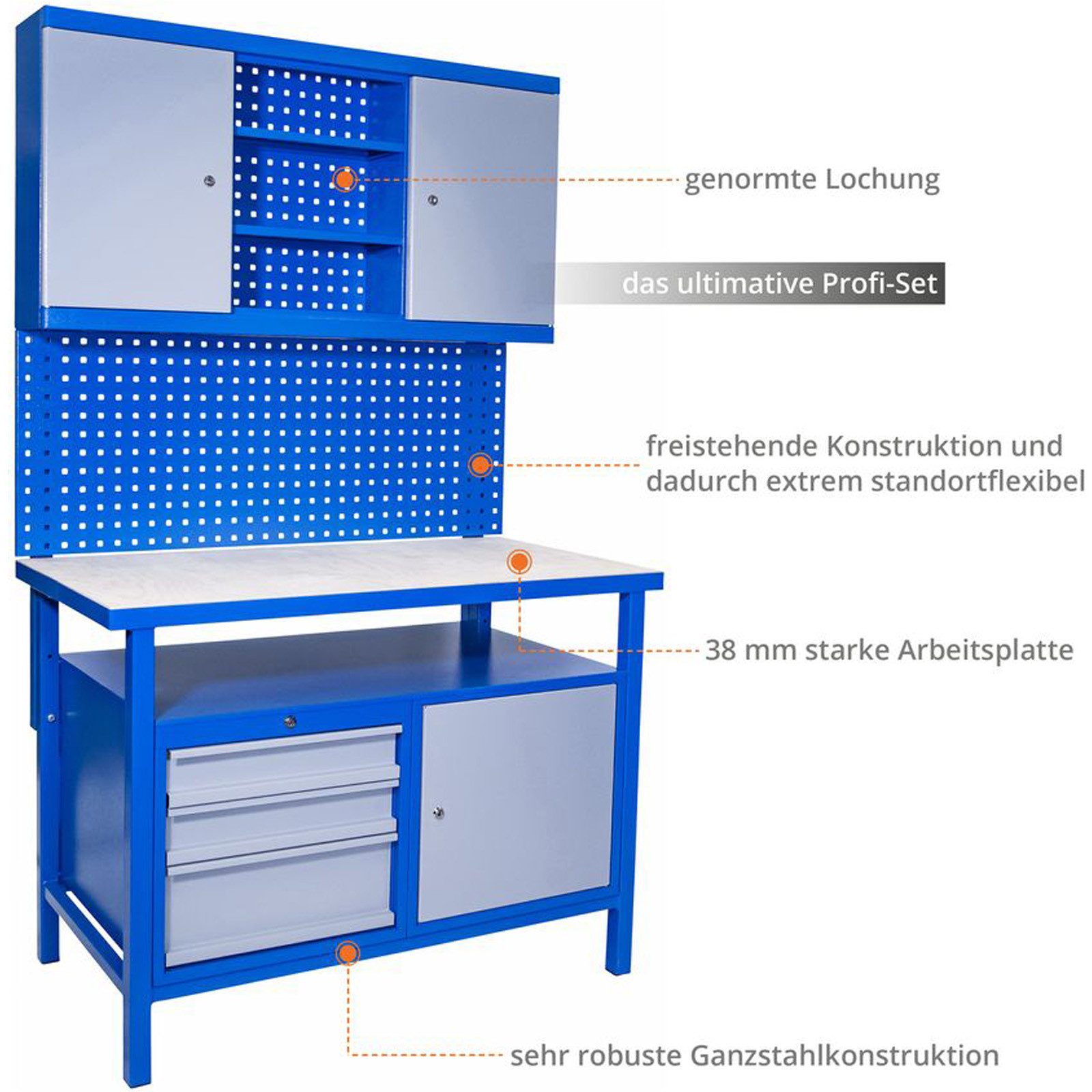Güde Werkbank Güde Werkbank Set 730 Werkstattwand 3tlg Werkstatteinrichtung 730, (set, 3-tlg), hochwertiger Stahl