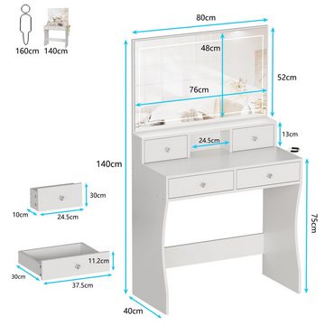 TWSOUL Schminktisch Frisiertisch mit LED-Beleuchtung, einstellbare Helligkeit