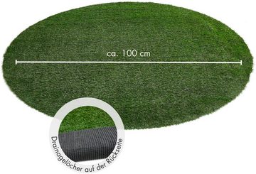 Kunstrasen Rasenteppich Sansibar, Andiamo, rund, Höhe: 20 mm, realistische Optik, mit Drainagelöchern, strapazierfähig