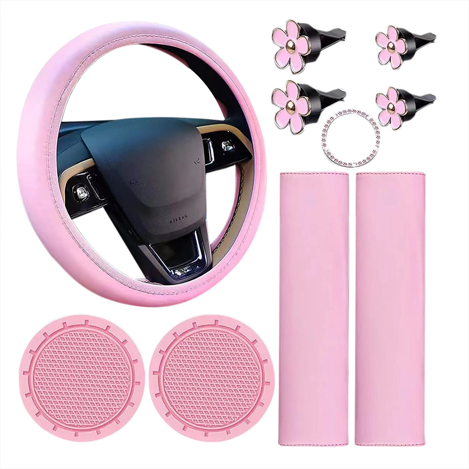 GarveeMore Lenkradbezug 10 Stück Leder Lenkradabdeckung Auto Zubehör Set