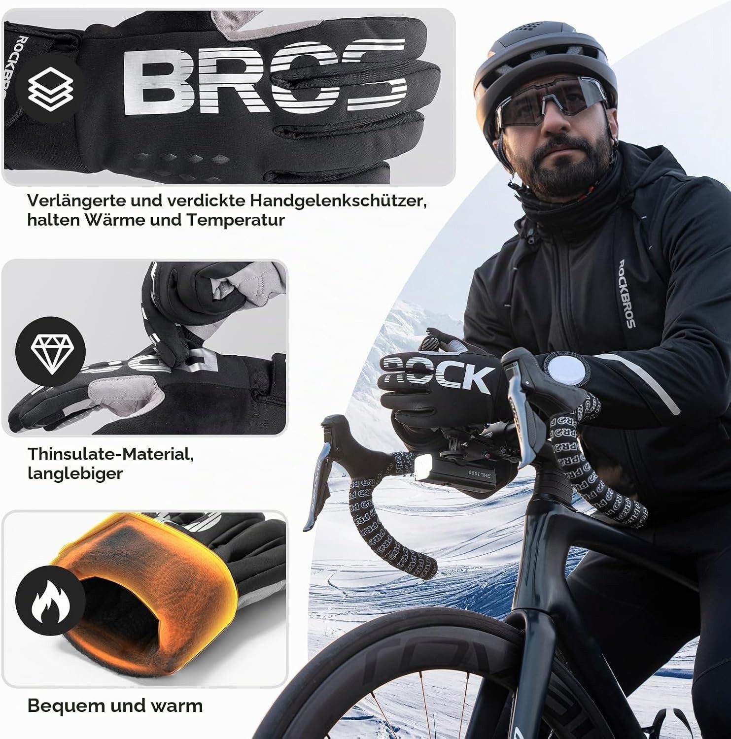 ROCKBROS Fahrradhandschuhe Winter Radhandschuhe Unisex mit Thinsulate und Touchscreen – Bild 4 von 5