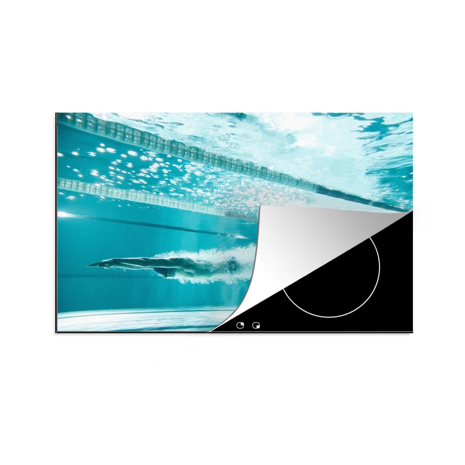 MuchoWow Herdblende-/Abdeckplatte Tauchen - Wettkampfschwimmen - Schwimmbad, Vinyl, (1 tlg), 81x52 cm, Induktionskochfeld Schutz für die küche, Ceranfeldabdeckung