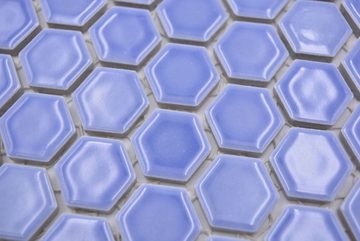 Mosani Mosaikfliesen Hexagonale Sechseck Mosaik Fliese Keramik mini blau