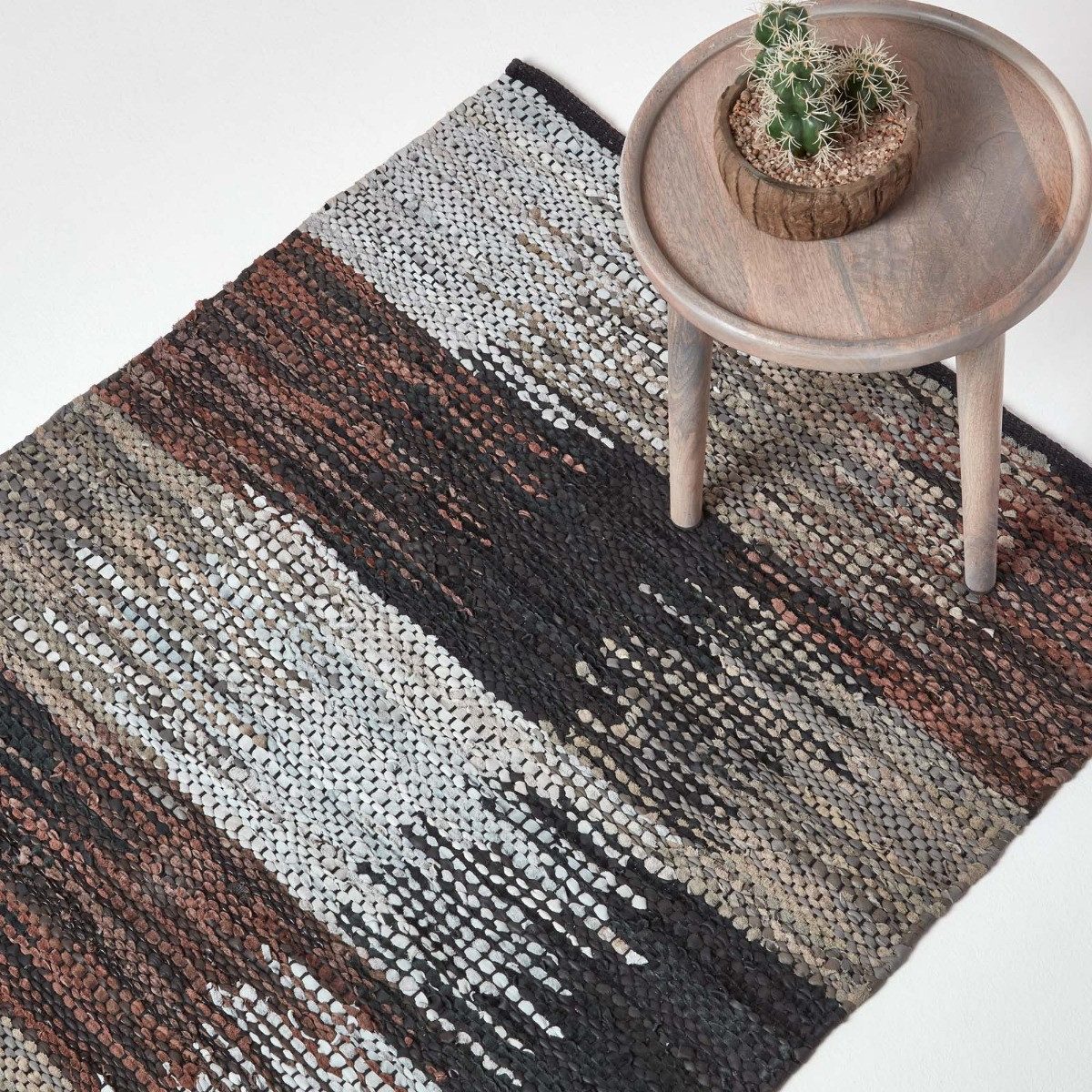 Homescapes Teppich Recycelter Lederteppich in grau, braun und schwarz, 90 x 150 cm, Höhe: 20 mm