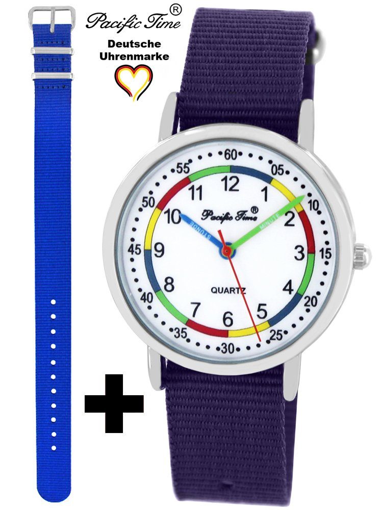 Pacific Time Quarzuhr Set Kinder Armbanduhr First Lernuhr Wechselarmband, Mix und Match Design - Gratis Versand royalblau und violett