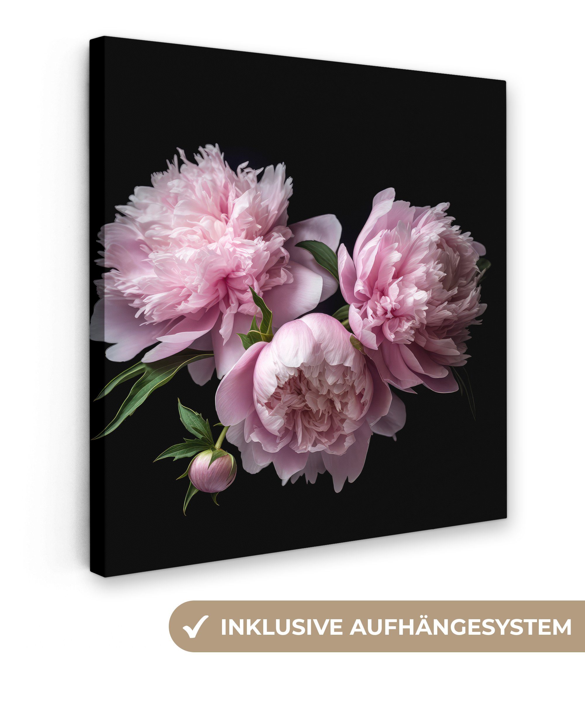 OneMillionCanvasses® Leinwandbild Pfingstrose - Rosa - Blumig - Botanisch - Natur, (1 St), Leinwand Bilder für Wohnzimmer Schlafzimmer, 20x20 cm | Leinwandbilder