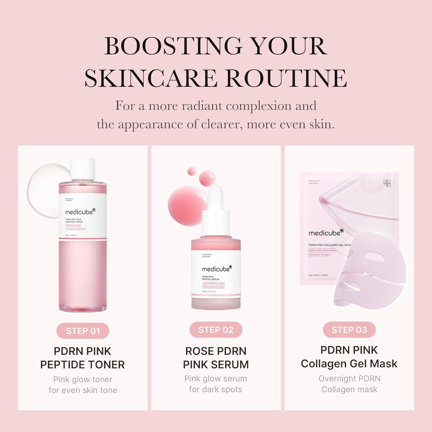 Medicube Gesichtsmaske PDRN Pink Cica Soothing Toner – Beruhigendes Gesichtswasser zur Hautregeneration – 250 ml, – Mit Niacinamid, Cica & Peptiden für empfindliche Haut