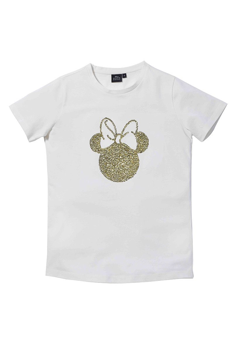 ONOMATO! T-Shirt Minnie Mouse T-Shirt Damen Weiß Oberteil Pailletten besetz günstig online kaufen