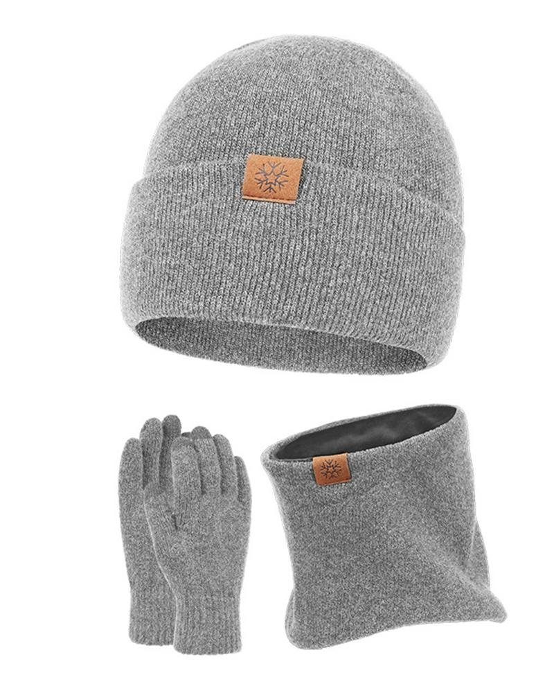 Rouemi Mütze & Schal Paare Mützenset, Warme kalte Mütze Schal Handschuhe Dreiteiliges Set Grau