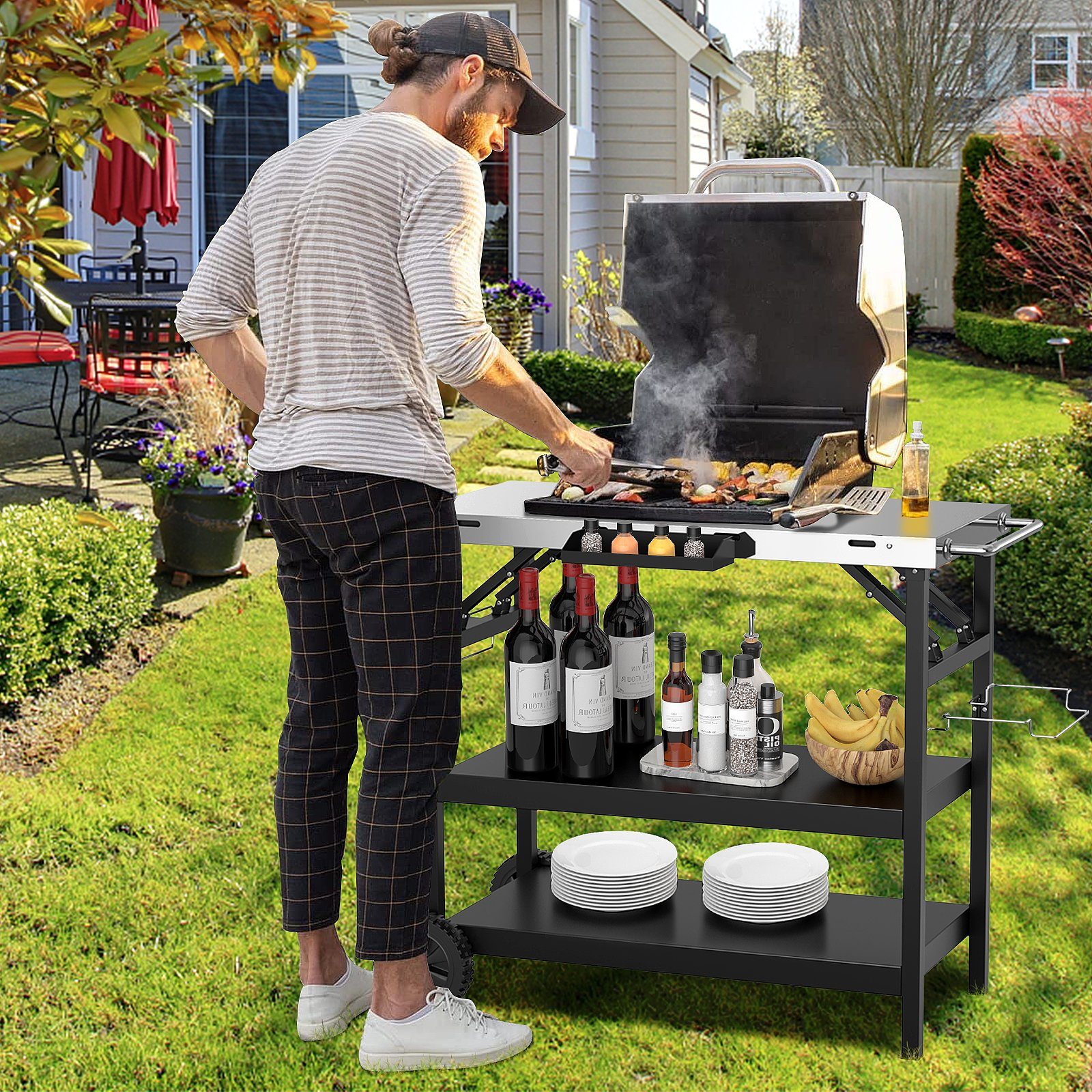 COSTWAY Grillablagetisch Grillwagen, Beistelltisch auf Rollen, günstig online kaufen