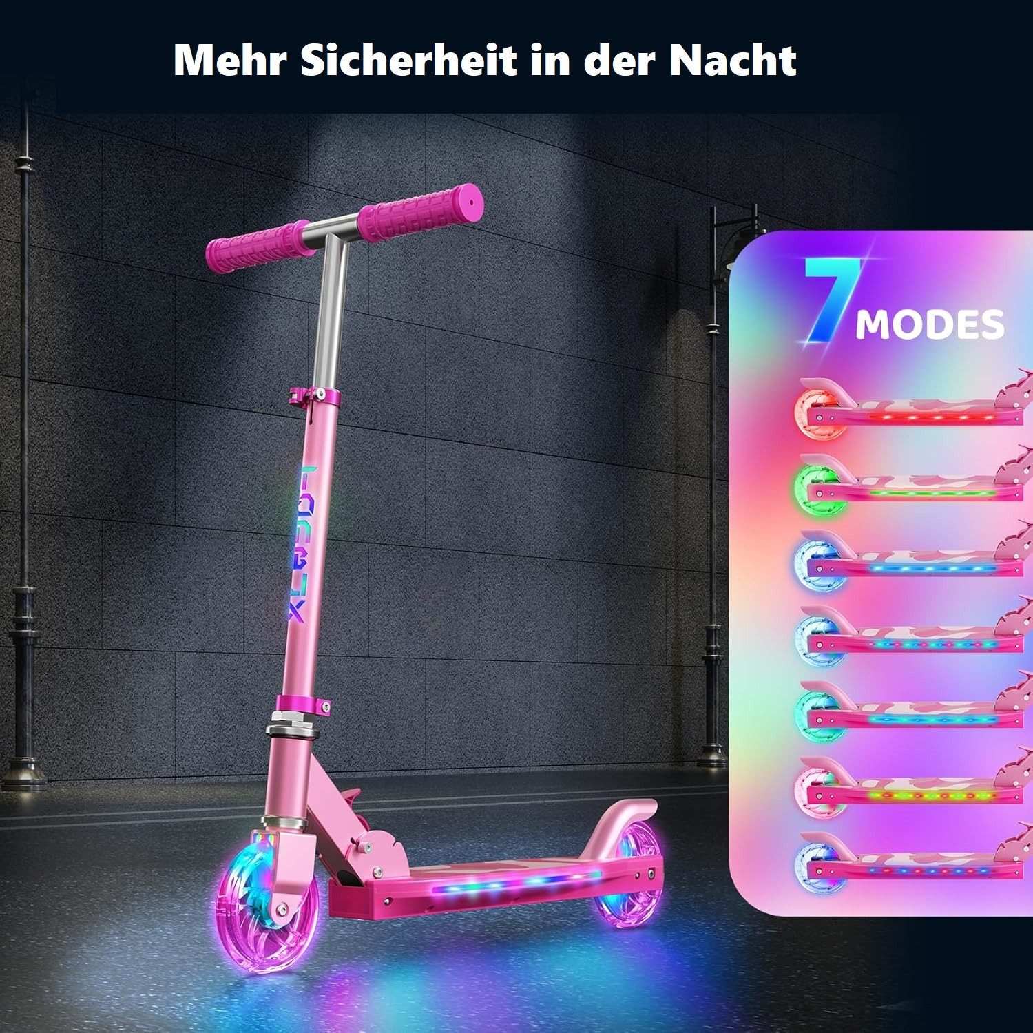TONBUX Scooter Kinderroller mit coolen beleuchteten Stangen, Rädern und Pedal