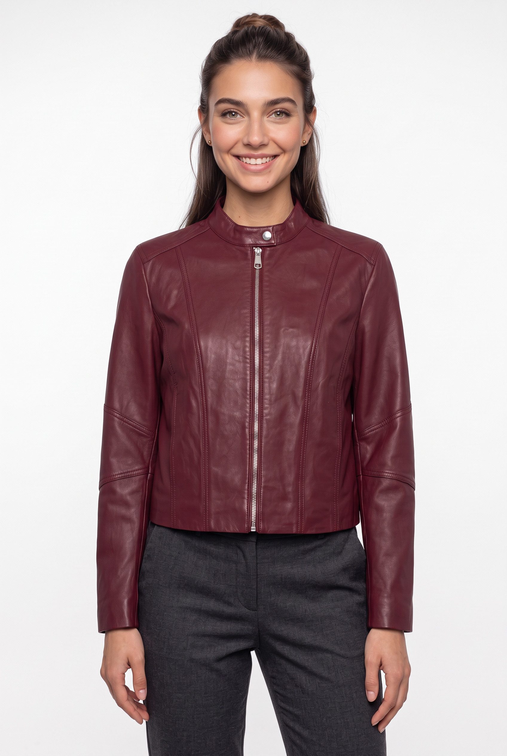 BOSS ORANGE Lederjacke Saleste Premium Damenmode aus fein genarbtem Leder
