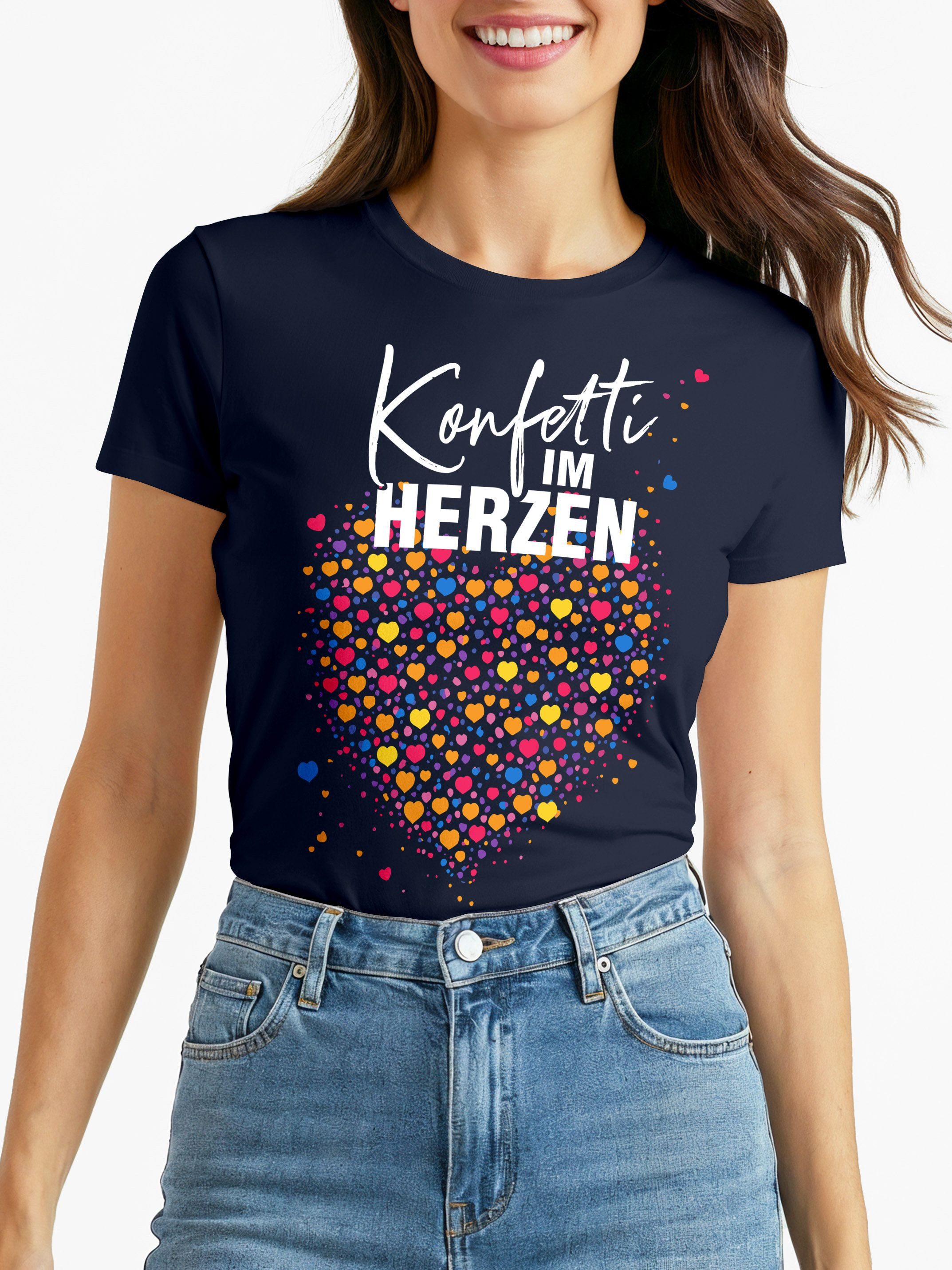 MoonWorks Print-Shirt Damen T-Shirt - Konfetti im Herzen - Fasching Karneva günstig online kaufen