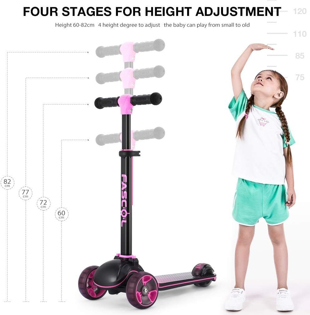 Diyarts Dreiradscooter, Sicher, Verstellbar, Stabil, LED-Blinkrädern und Effektiver Bremse