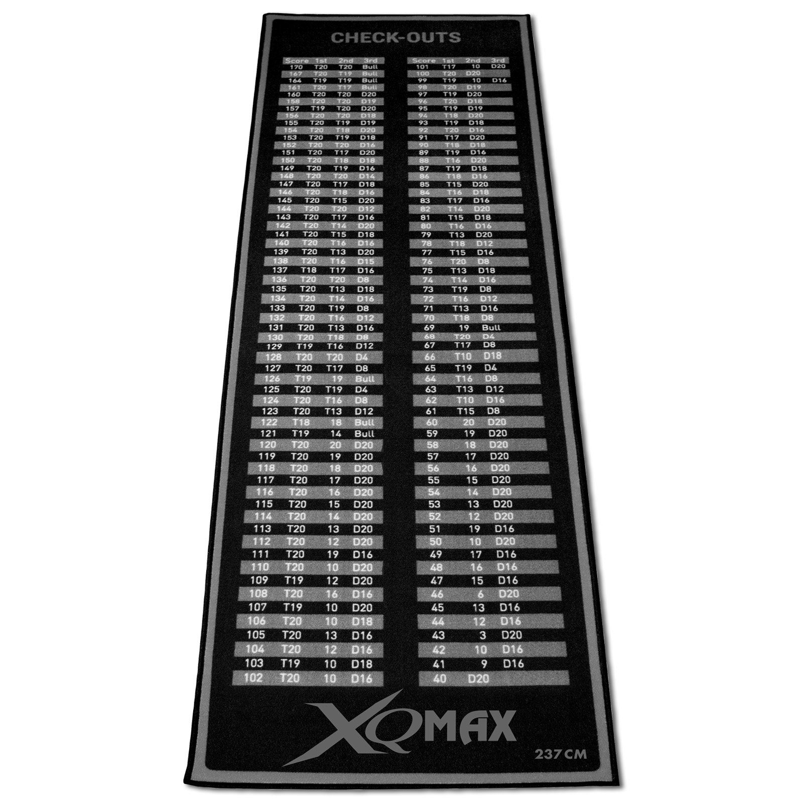 XQMAX Dartscheibe Dartteppich Check Out grau/schwarz, (Dartmatte, Teppich), mehrfarbig mit offiziellem Spielabstand