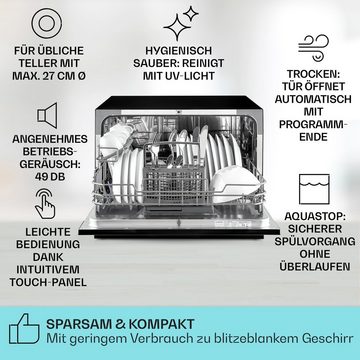 Klarstein Standgeschirrspüler Havasia UV 8 Geschirrspüler UV-Licht freistehend / Einbau 1620W, 10041829, 8 l, Spühlmaschine 55 cm freistehend oder einbaufähig schwarz