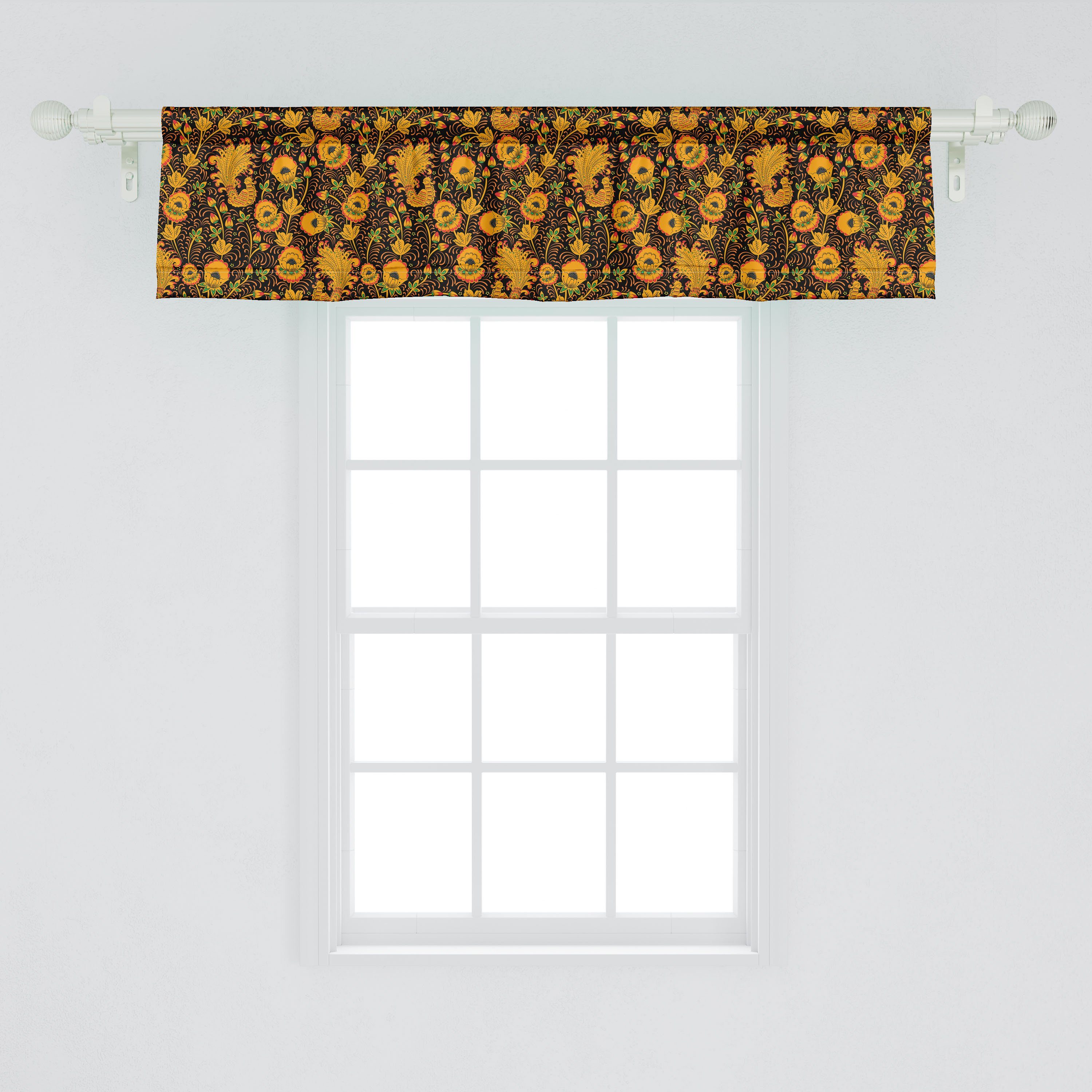 Dekor für Küche Vorhang Eastern Schlafzimmer Stangentasche, mit Art-Blumen-Motiv Volant Microfaser, Scheibengardine Abakuhaus, Blumen