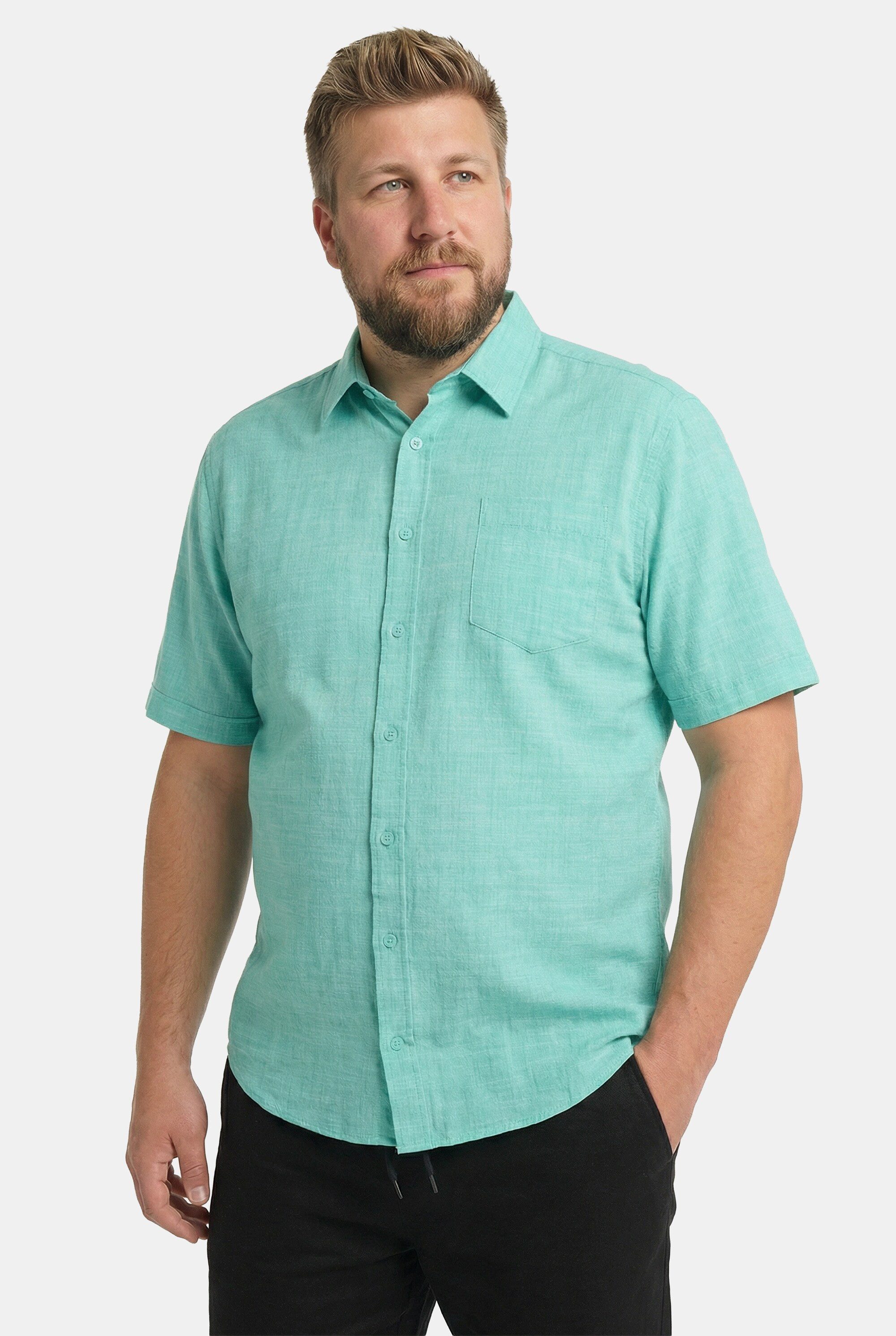 Men Plus Kurzarmhemd Hemd Halbarm Kentkragen Leinenoptik Comfort Fit