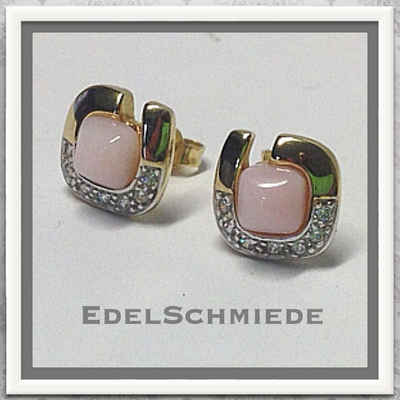 Edelschmiede925 Schmuckset Ohrstecker in 333 Gelbgold mit rosa Opal u Zirk.