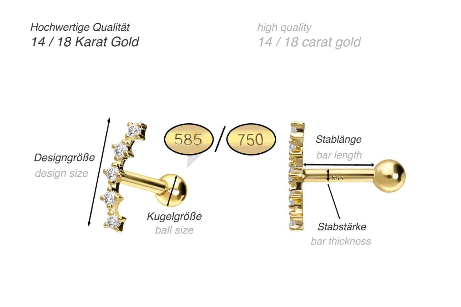 PIERCINGLINE Single-Ohrstecker 14/18 Karat Gold Ohrpiercing günstig online kaufen