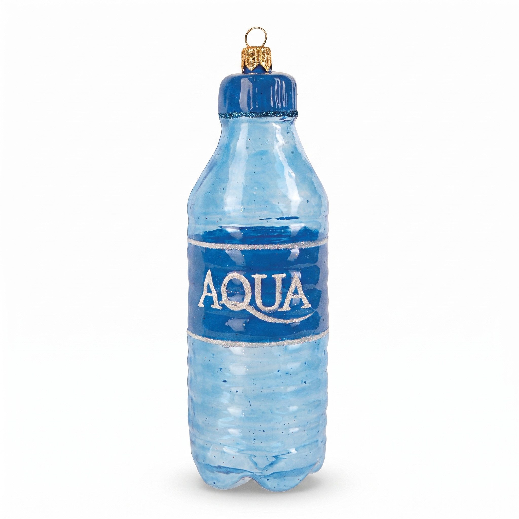 IMPULS Christbaumschmuck, Christbaumanhänger Wasserflasche Aqua aus Glas 12cm Blau Weiß