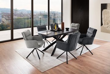 MCA furniture Esszimmerstuhl MCA UTICA 4 Fuß Stuhl mit Armlehnen Stahl/Stoffbezug 180° drehbar (2)