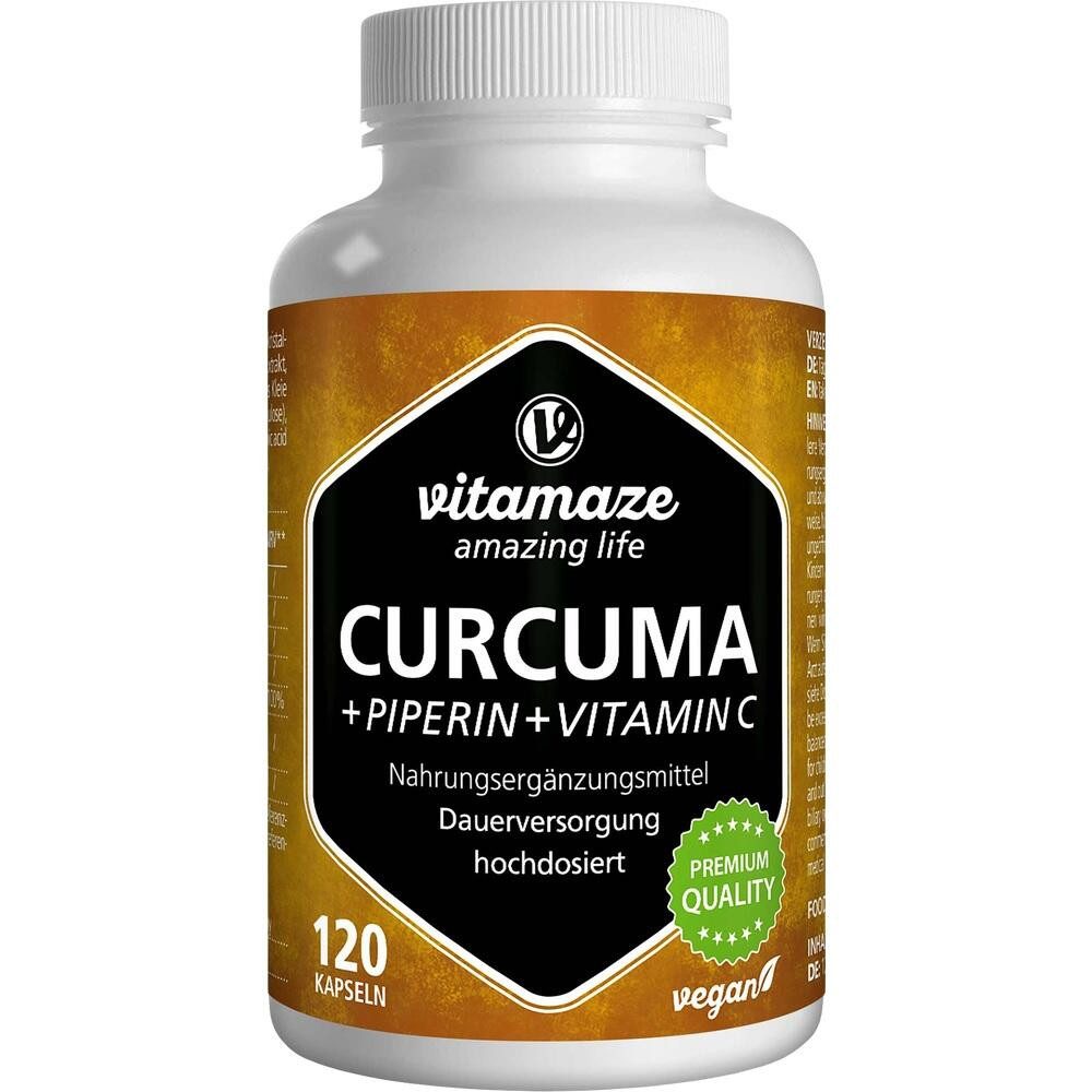 Vitamaze CURCUMA+PIPERIN+Vitamin C vegan Kapseln Kapseln, 120 St.