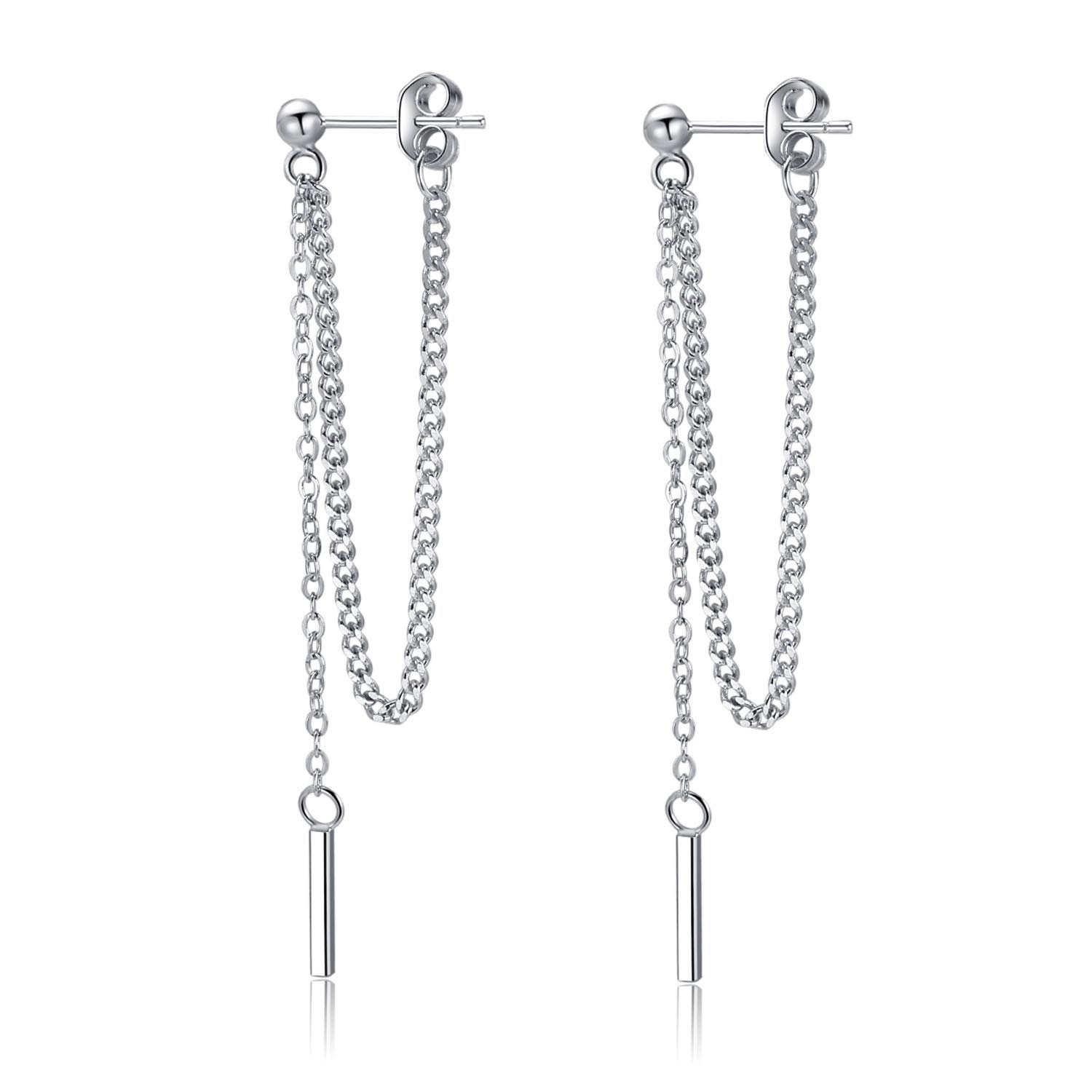 POCHUMIDUU Paar Ohrhänger Bar Dangle Ohrringe Frauen Mädchen Threaded Legierung Ohrringe Quasten (2-tlg), Silberschmuck für Frauen