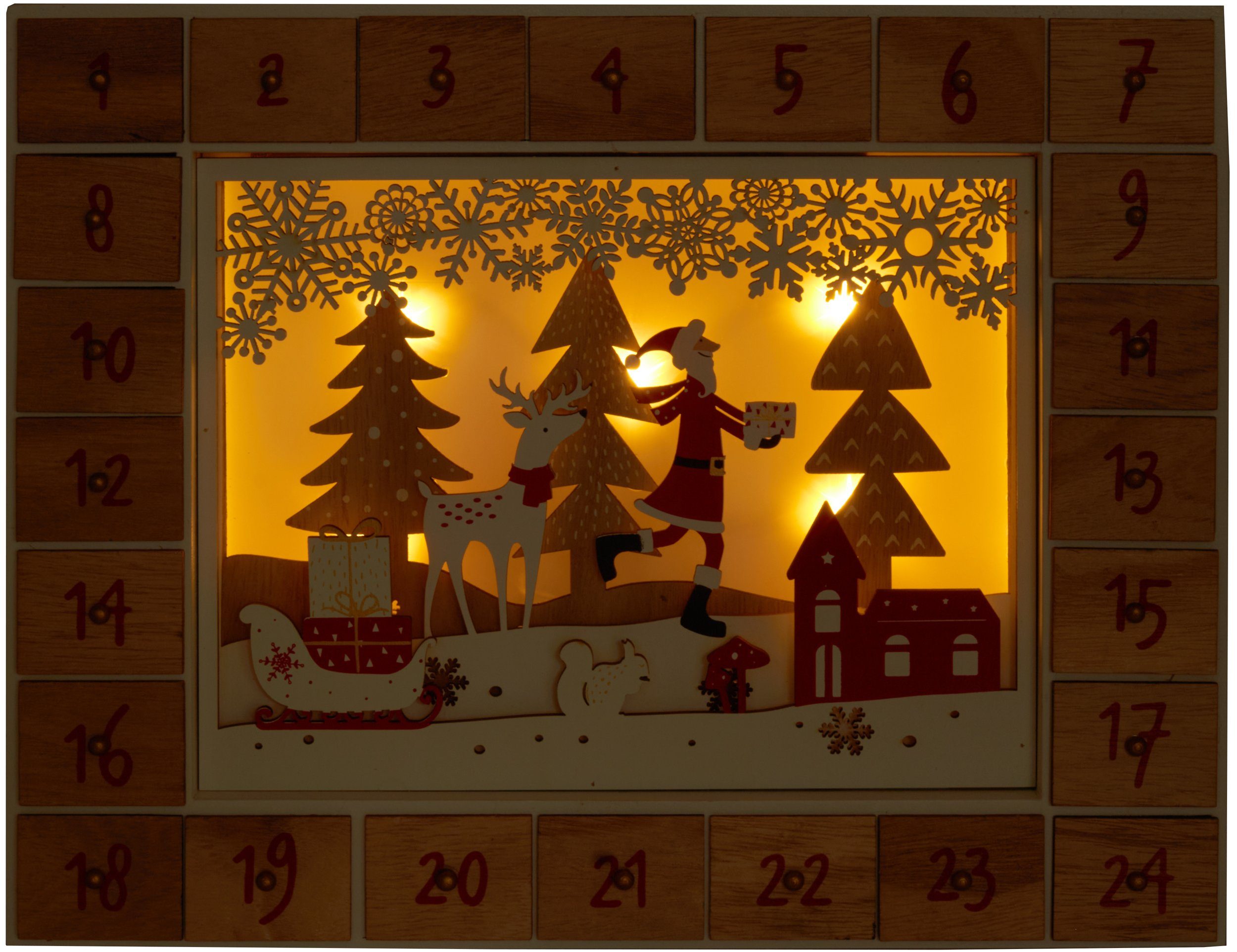 BRUBAKER befüllbarer Adventskalender Weihnachtskalender zum Befüllen - Kalender Weihnachten LED-Beleuchtung (Wiederverwendbar, 1-tlg), Holz Deko Weihnachtsmann  – Bild 5 von 5