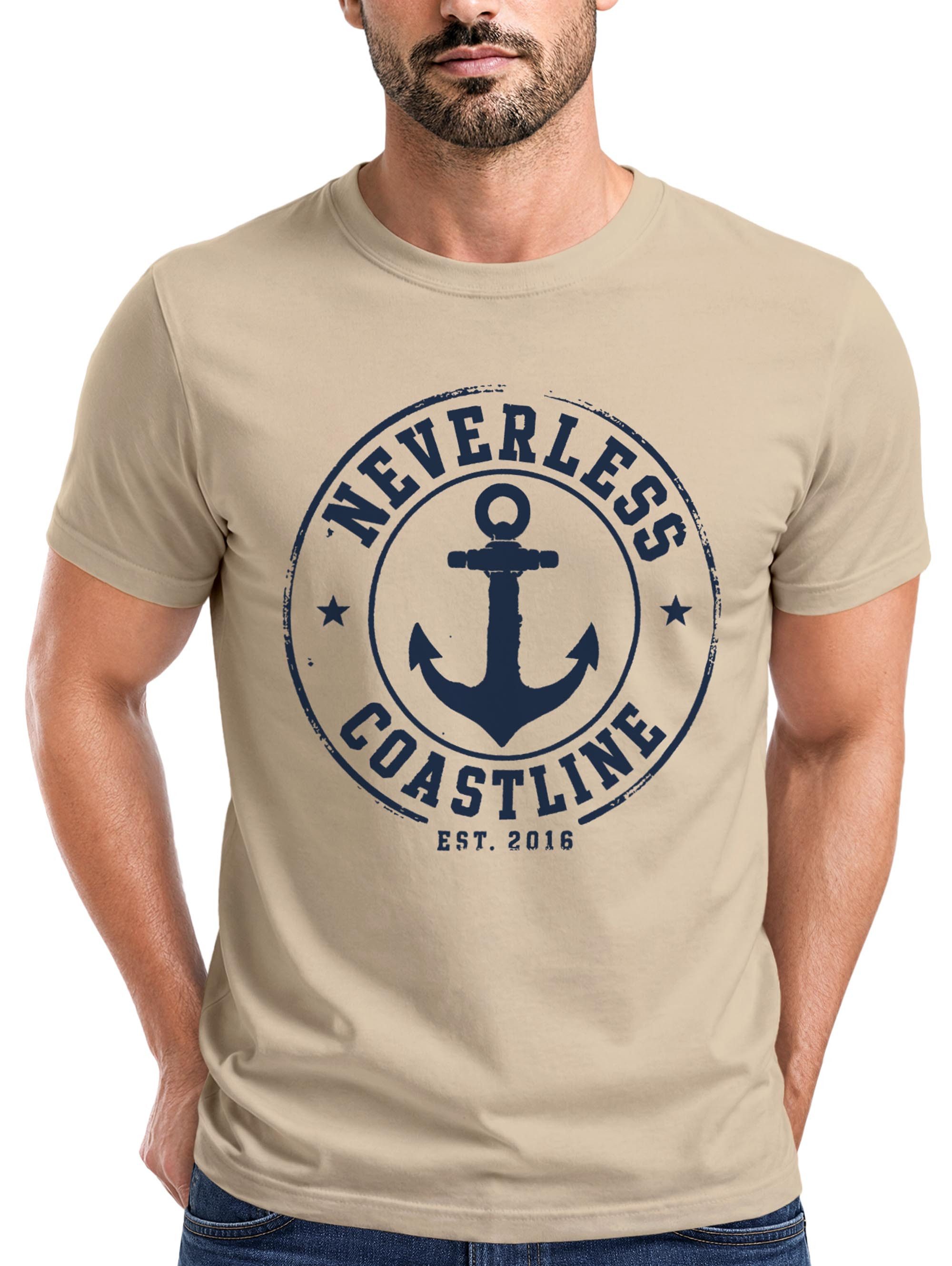 Neverless Print-Shirt Herren T-Shirt mit Frontprint - Coastal - Slim Fit Neverless® mit Print