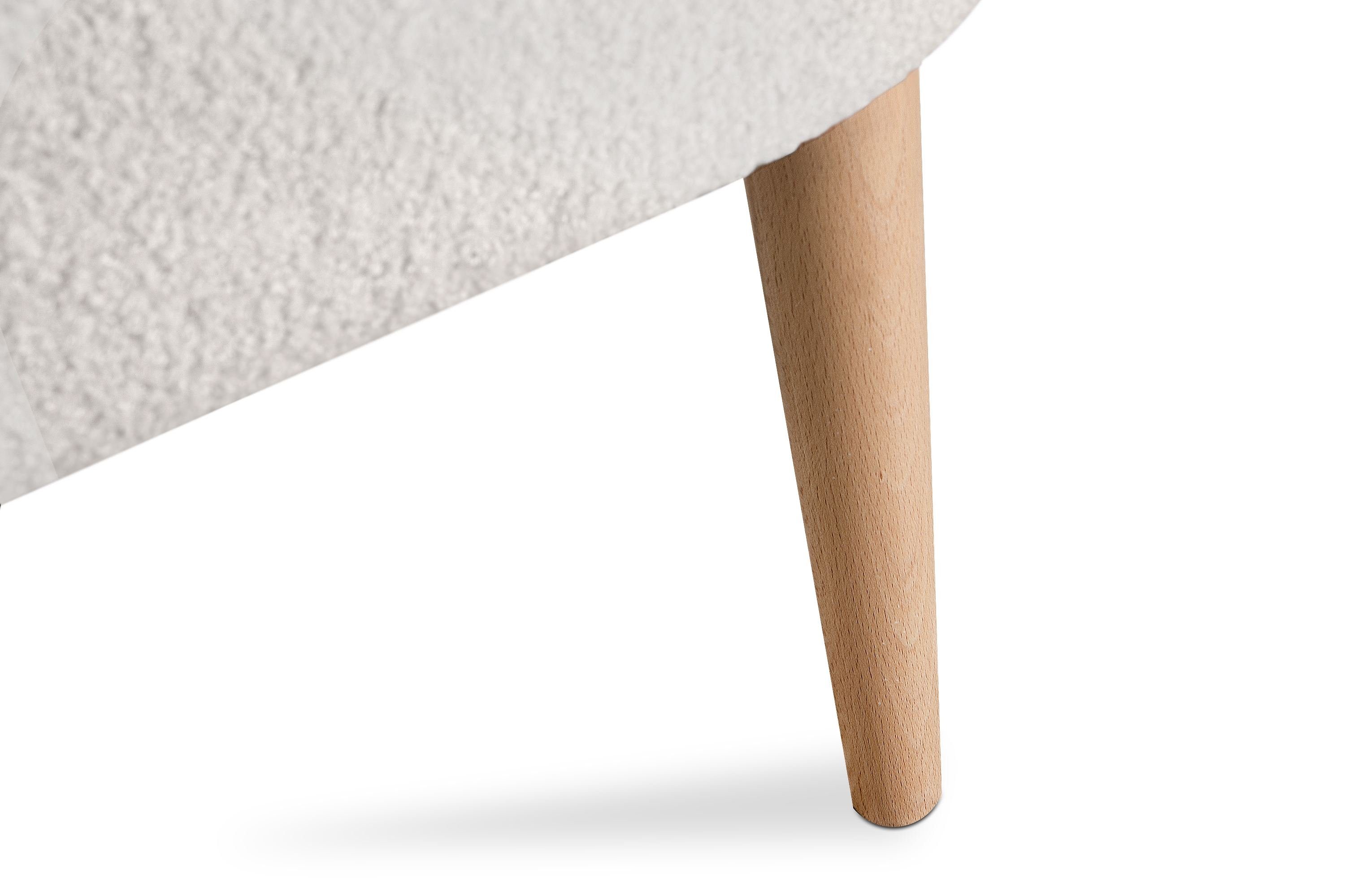 Konsimo Cocktailsessel APPA Sessel, auf | Stil geeignet cremefarben Beinen aus für hohen recyceltem Buche, aus Boucle-Stoff, cremefarben/Buche jeden