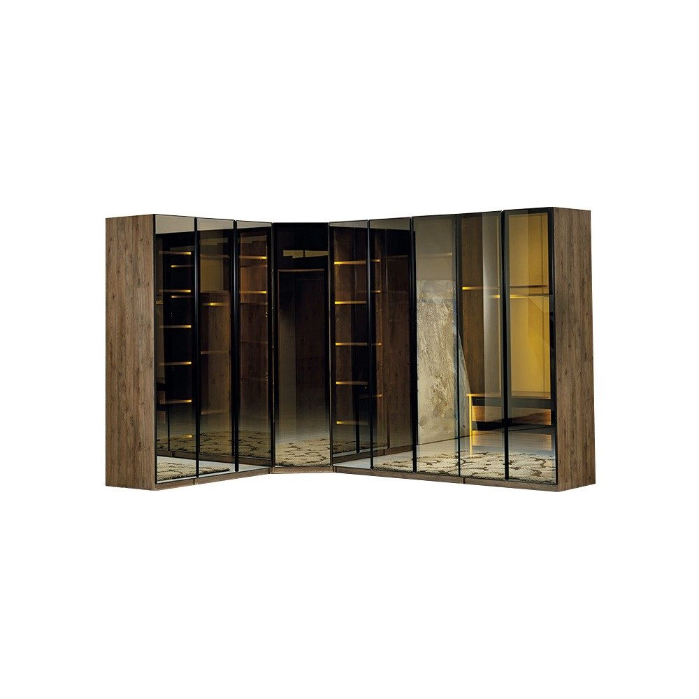 Xlmoebel Eckkleiderschrank Eckkleiderschrank aus Glas in Braun mit Spiegeltüren und Schubladen (Eckkleiderschrank mit Spiegeltüren und Schubladen) Made in Europa