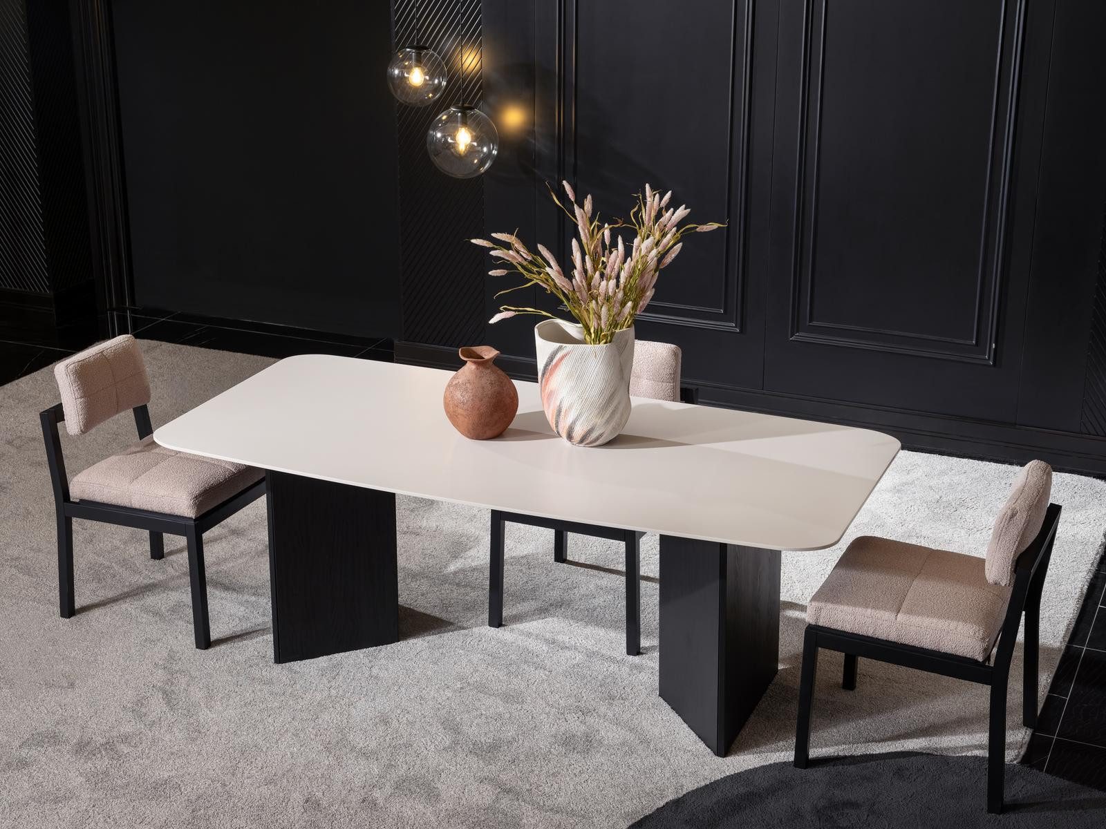 Esszimmer-Set Beiges Holz-Esszimmer Set mit komfortablen Stühlen und Esstisch