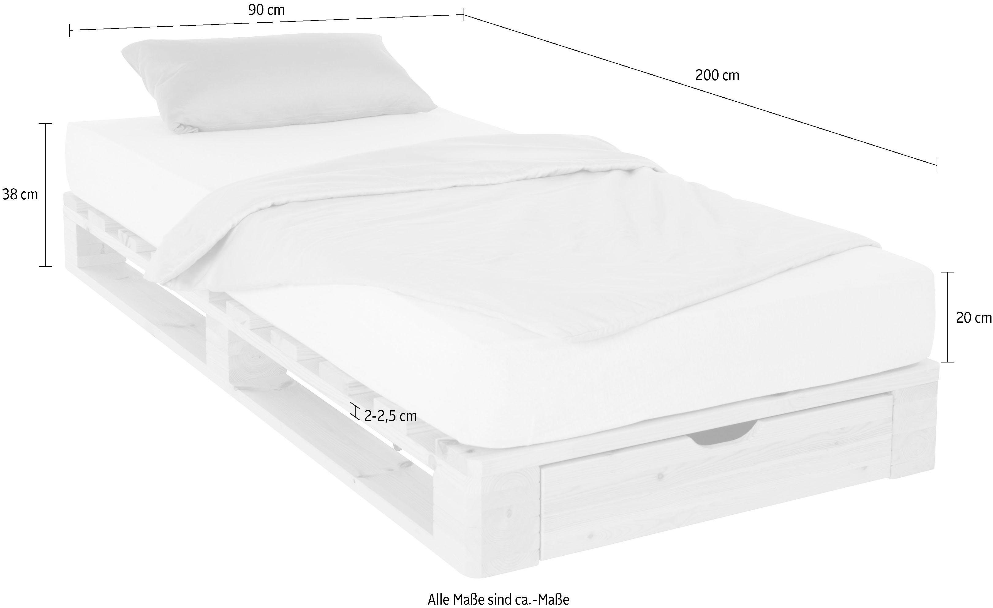 OTTO home Palettenbett "ALASCO " BESTSELLER! Mit Schublade, zertifiziertes Massivholz, erweiterbar zum Doppel- oder Familienbett