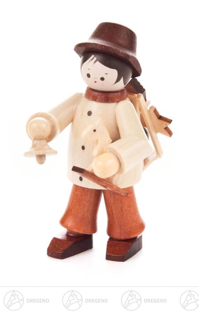 mit natur Miniatur 6 Rucksack Spielzeughändler Weihnachtsfigur Dregeno NEU, Spielzeug ca Weihnachtliche und Höhe cm Erzgebirge