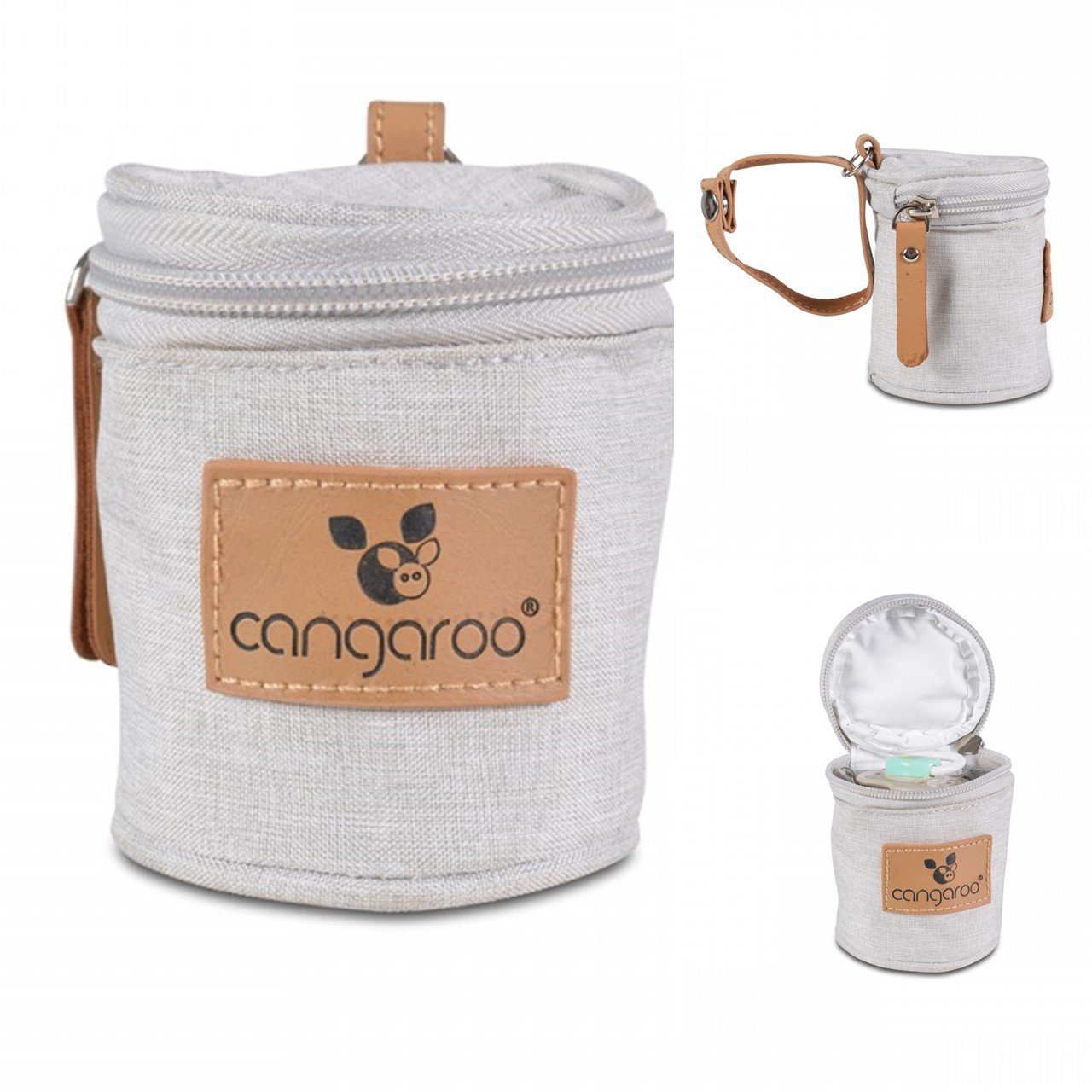 Beißring für Schnuller Cangaroo beige Schnullertasche Celio, Thermobox mit Schnuller Griff, und