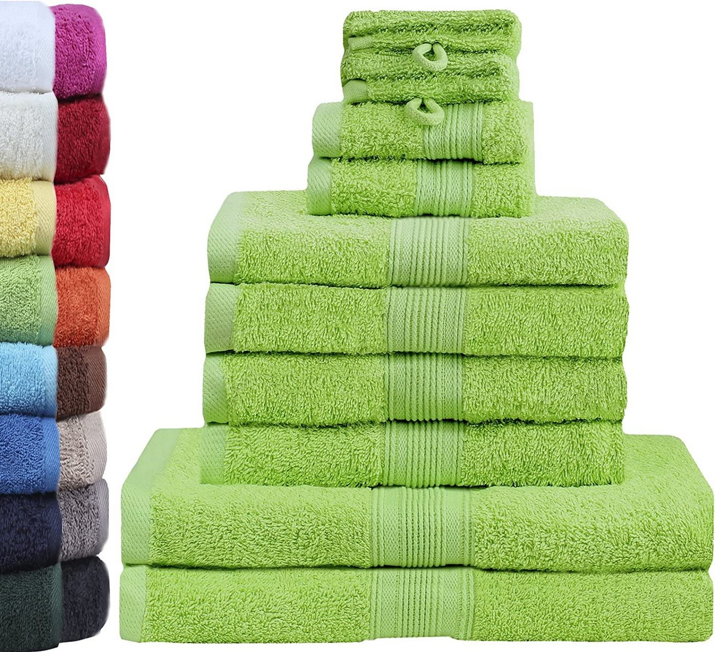 GREEN MARK Textilien Handtuch Set 10er-Set Premium Frottier Handtuch-Set, 100% Baumwolle (Set, 10-St), 4X Handtücher, 2X Duschtücher, 2X Gästetücher, 2X Waschhandschuhe