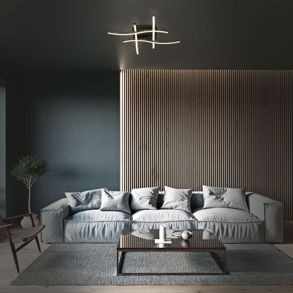Briloner Leuchten Wandleuchte 3718-045, LED fest integriert, 2700K - Extra-Warmweiß, Glitzereffekt, schwarz, Warmweiß 3000K, 24W ? 2800 lm, 64,5 cm