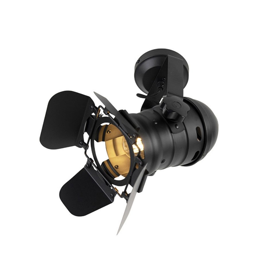 Qazqa LED Aufbaustrahler Movie, LED wechselbar, E27, Schwarz, Industrie, Stahl, 1-flammig