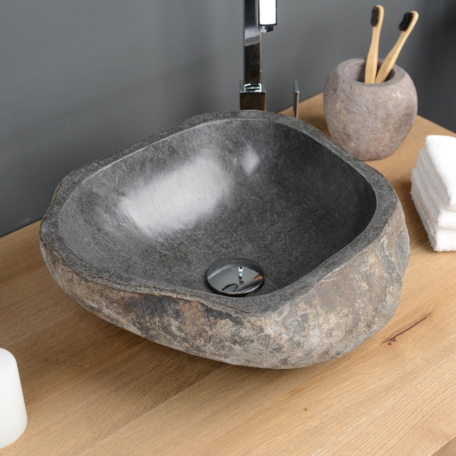 wohnfreuden Aufsatzwaschbecken Naturstein Waschbecken 40 cm günstig online kaufen