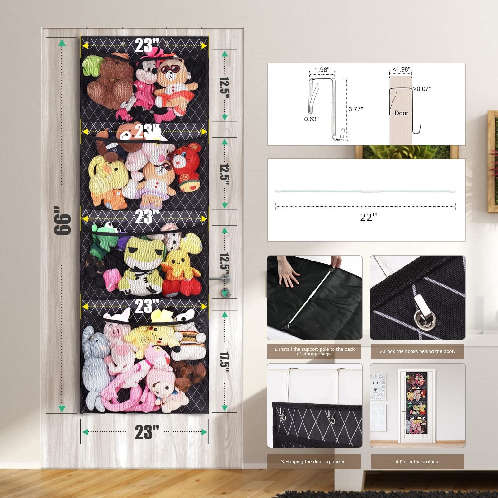 CLTYQ Hängeregal Hängeorganizer Aufbewahrung über der Tür,Taschen Organizer, Aufbewahrungshänger für Wohnzimmer, Schlafzimmer und Kinderzimmer – Bild 4 von 5