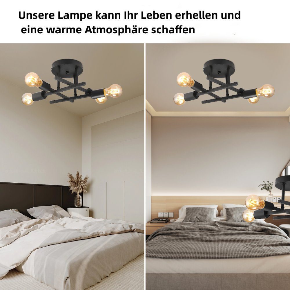 Deckenleuchte Lampe Retro wechselbar, LED 4-Flammig, Matt-Schwarz Vintage LETGOSPT Deckenlampe Industrial Deckenleuchten E27