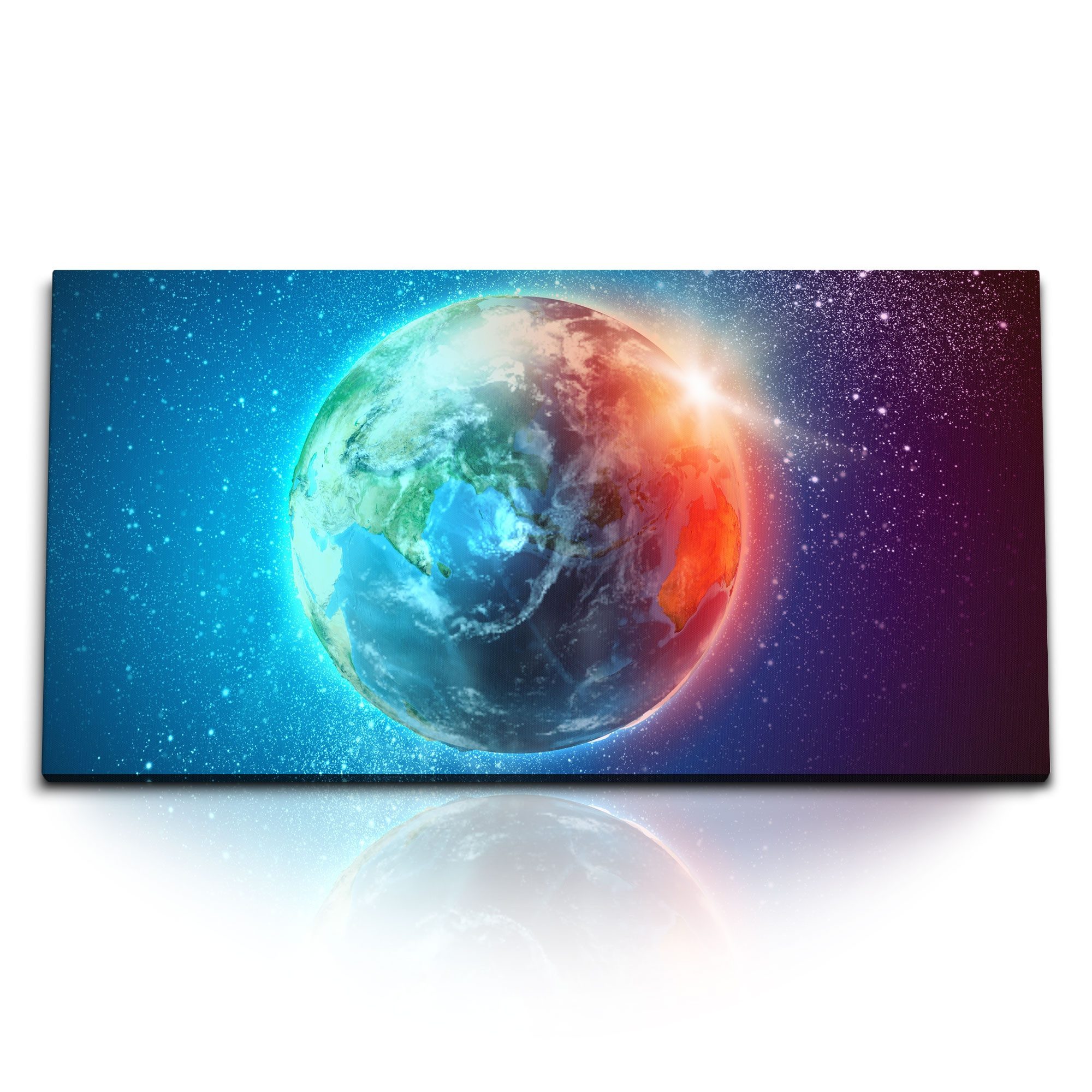 Leinwandbild Kunstdruck Bilder 120x60cm Planet Erde Weltall Sterne blauer Planet