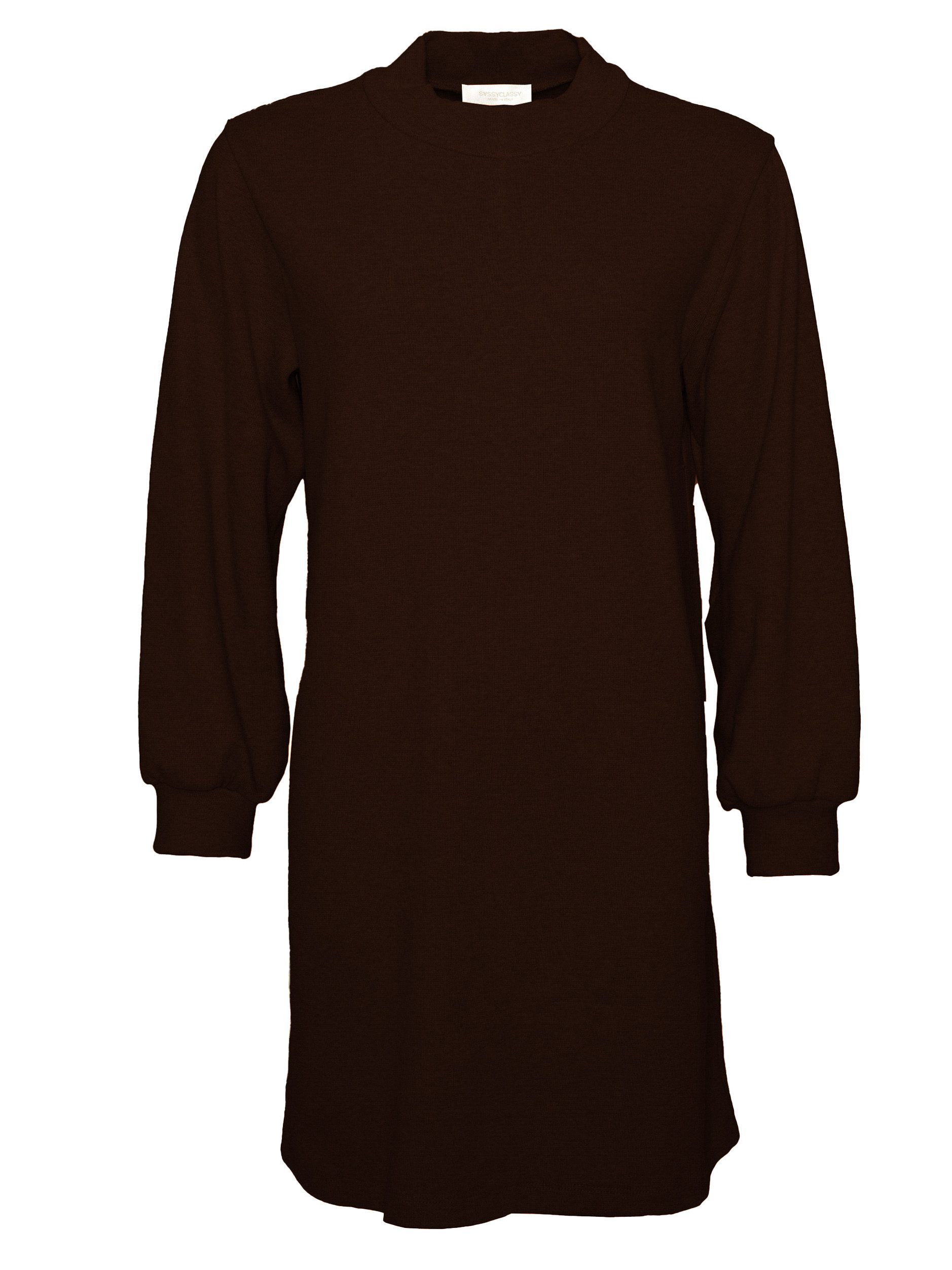 SASSYCLASSY Midikleid Sweatkleid mit Stehkragen für Damen Lässiges Kleid im Oversized Fit Braun Schwarz Beige Grau Dunkelblau