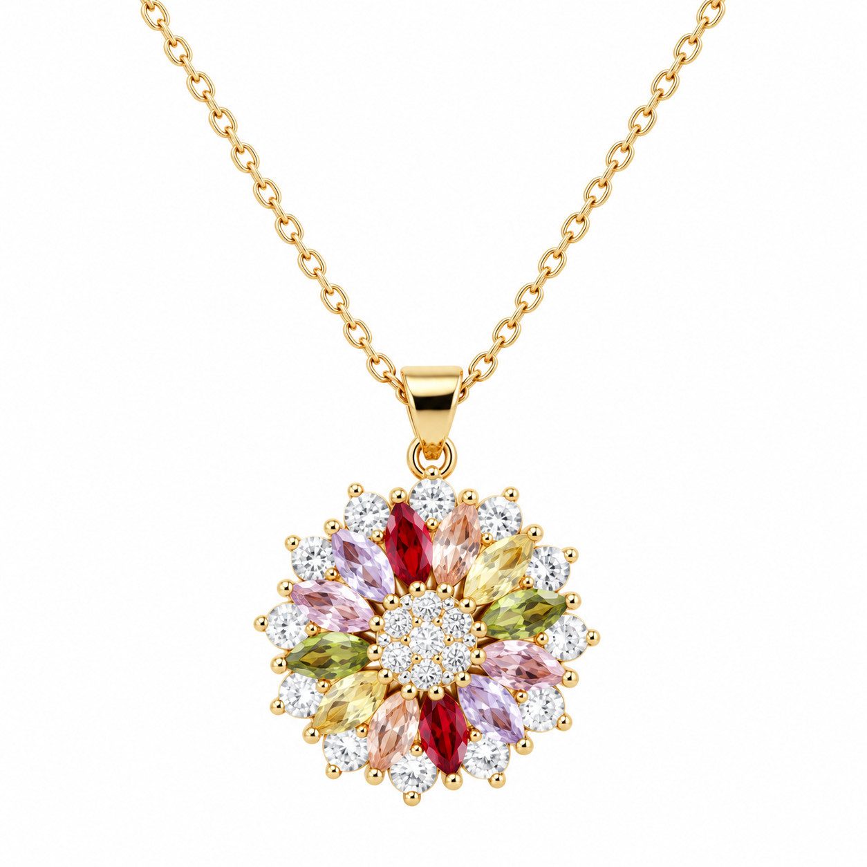 RAIKOU Collier Damen Halskette Blumen Anhänger mit bunten Zirkonia Silber/Rosen Farbe, Anti-Oxidations-Schmuckbox