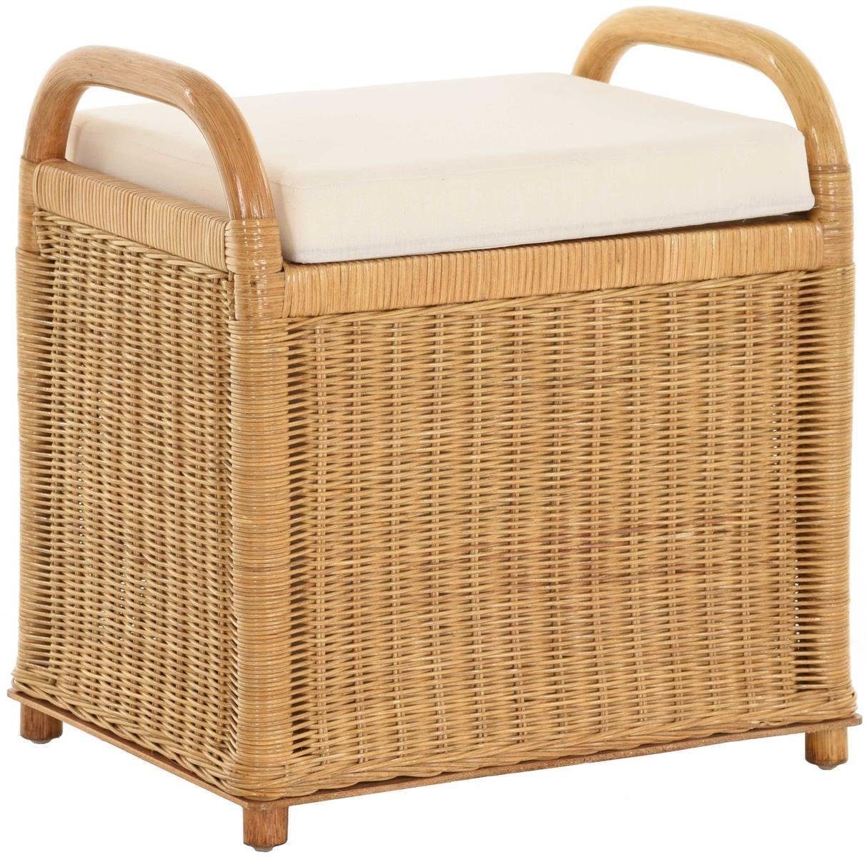 Krines Home Sitzbank Rattan Bank Sitzbank Sitzhocker mit Stauraum Rattanhocker mit Deckel gepolstert Wäschetruhe Hocker, gepolsterter Deckel Honig-Dunkel