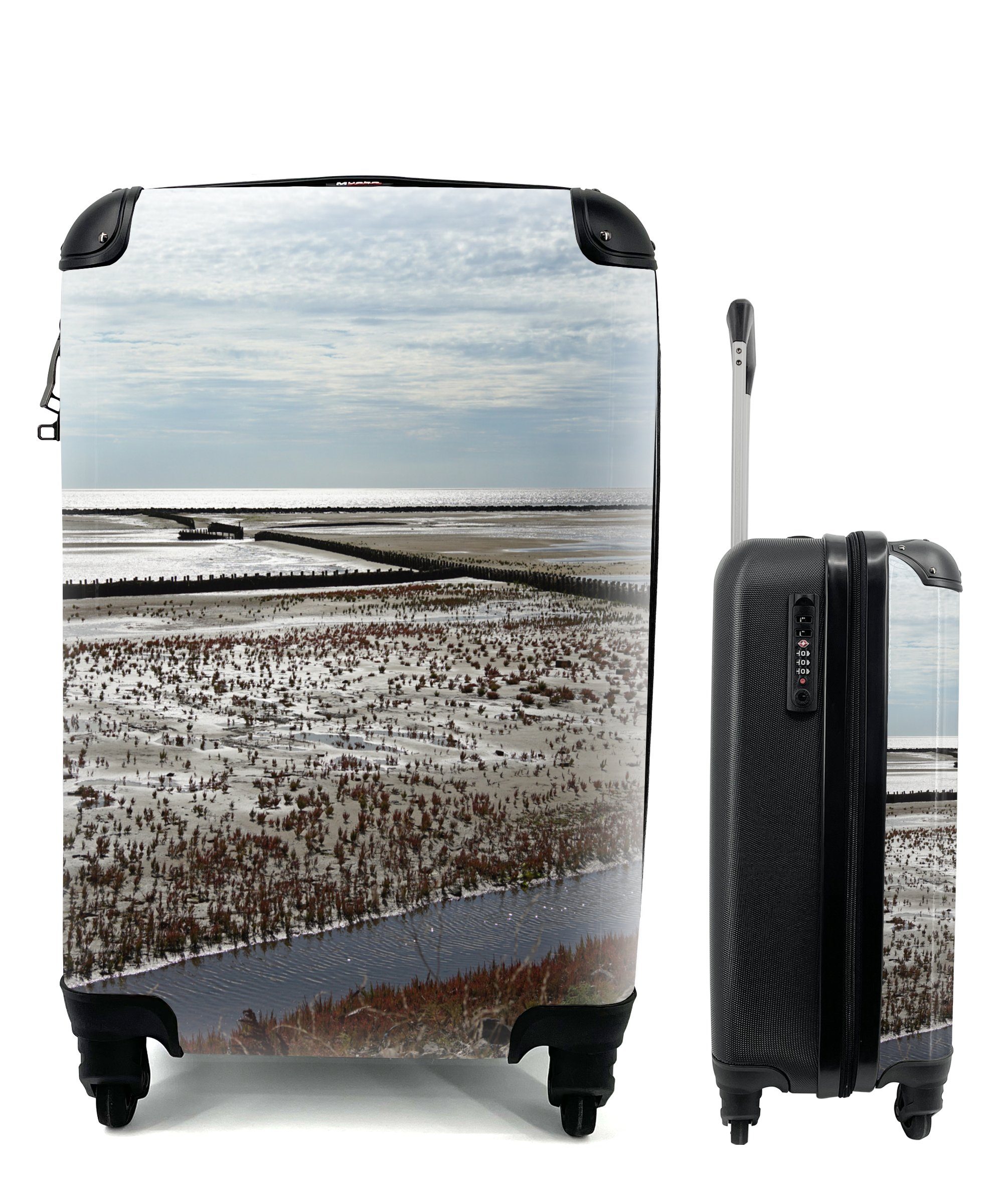 Handgepäck für 4 Reisekoffer - Trolley, Ferien, Meer Himmel, Handgepäckkoffer Reisetasche - MuchoWow Sand mit Rollen, rollen,