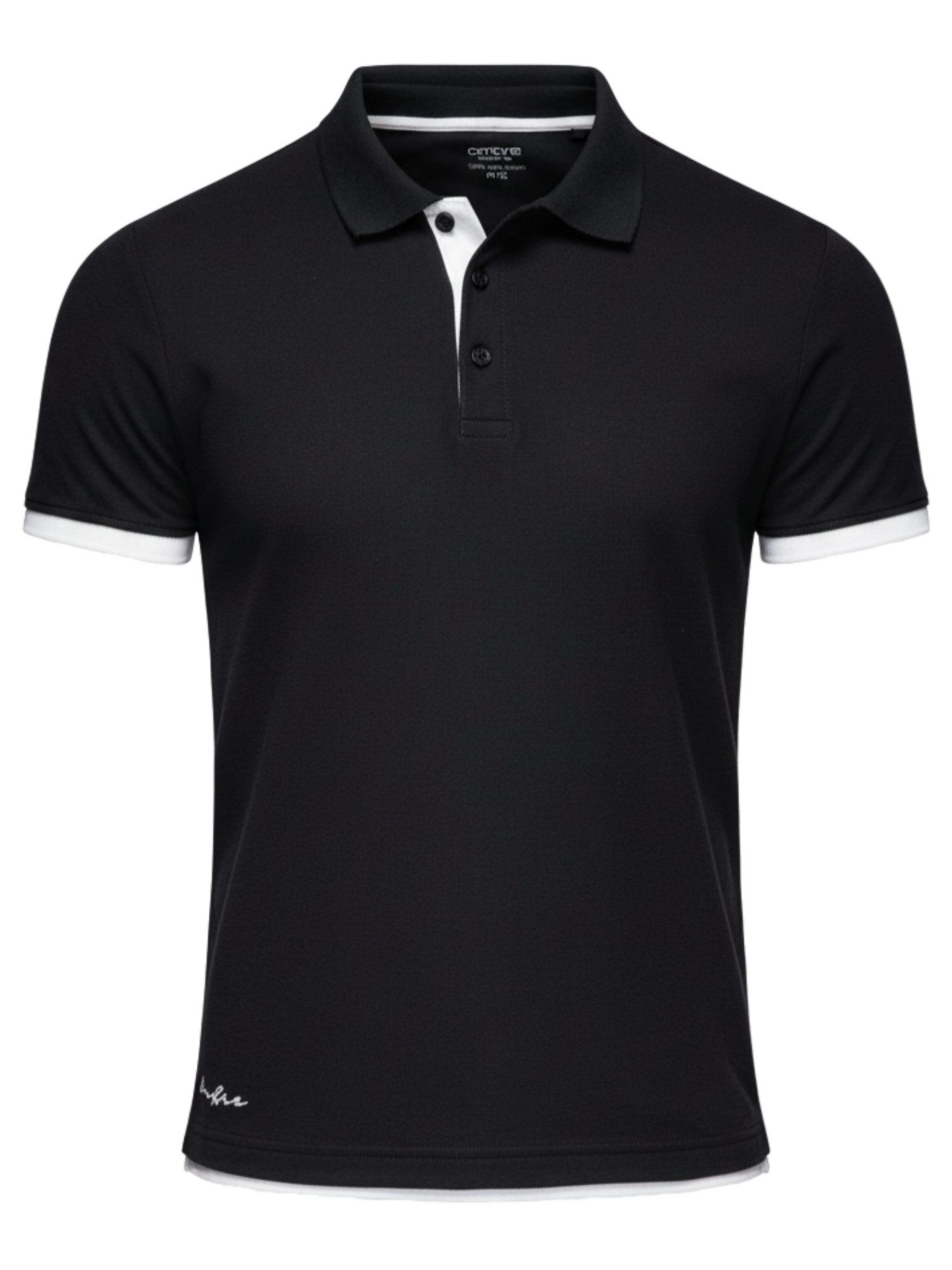 OMBRE Poloshirt Herren Poloshirt mit Kontrastbesatz Slim Fit Schwarz L (1-tlg) in Unifarbe