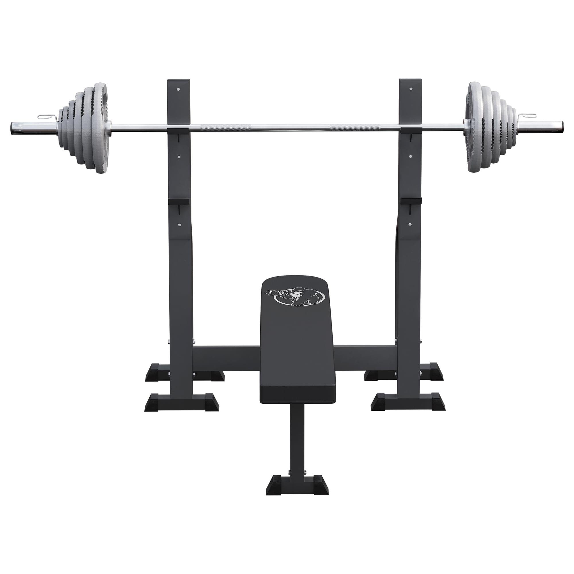 GORILLA SPORTS Hantel-Set Hantelbank mit 2 Ablagen inkl. Langhantel Set Olympia 130 kg