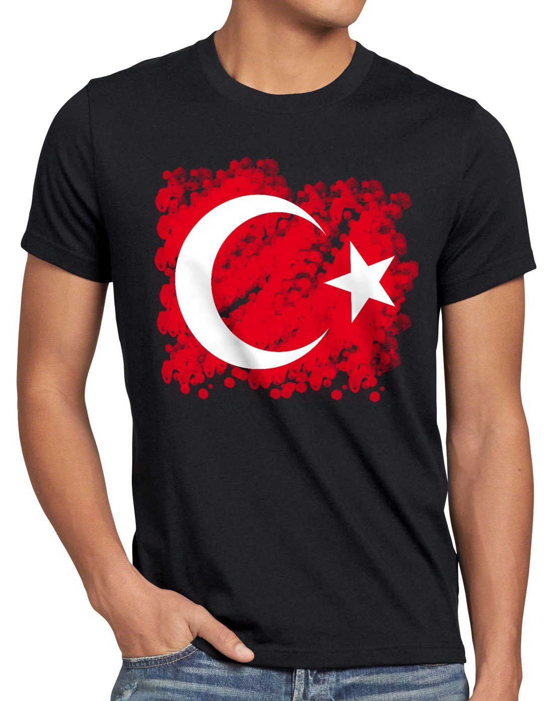 style3 Print-Shirt Herren T-Shirt Türkei Turkey Türkiye Flagge istanbul Flag Mond Stern rot erdogan